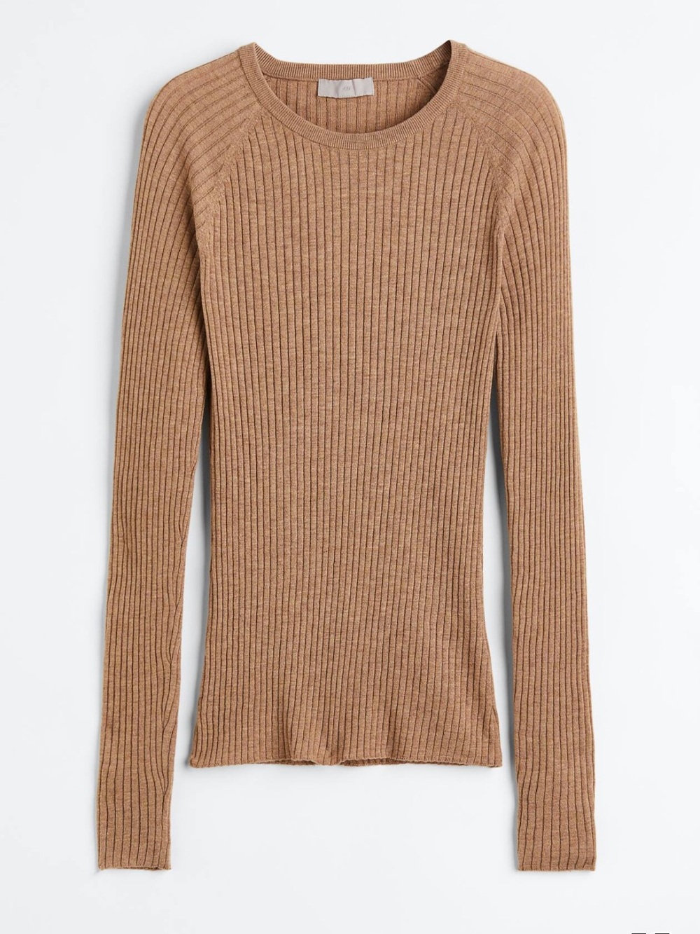 Ribbed Wool Long Sleeve Sweater - Camel